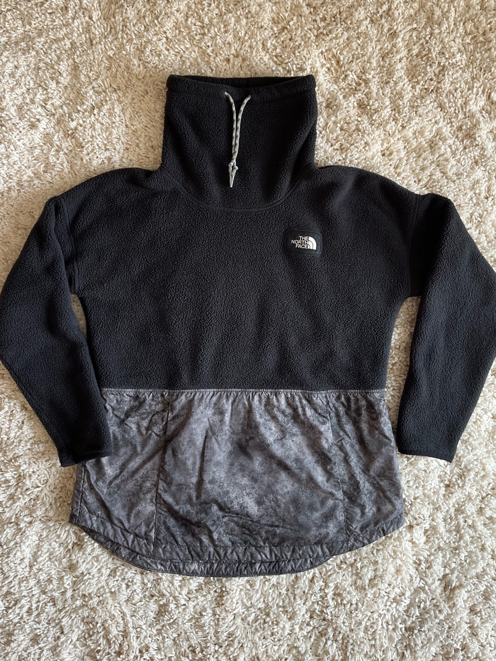 The North Face Black and Camo Funnel Neck Pullover Fleece (L)